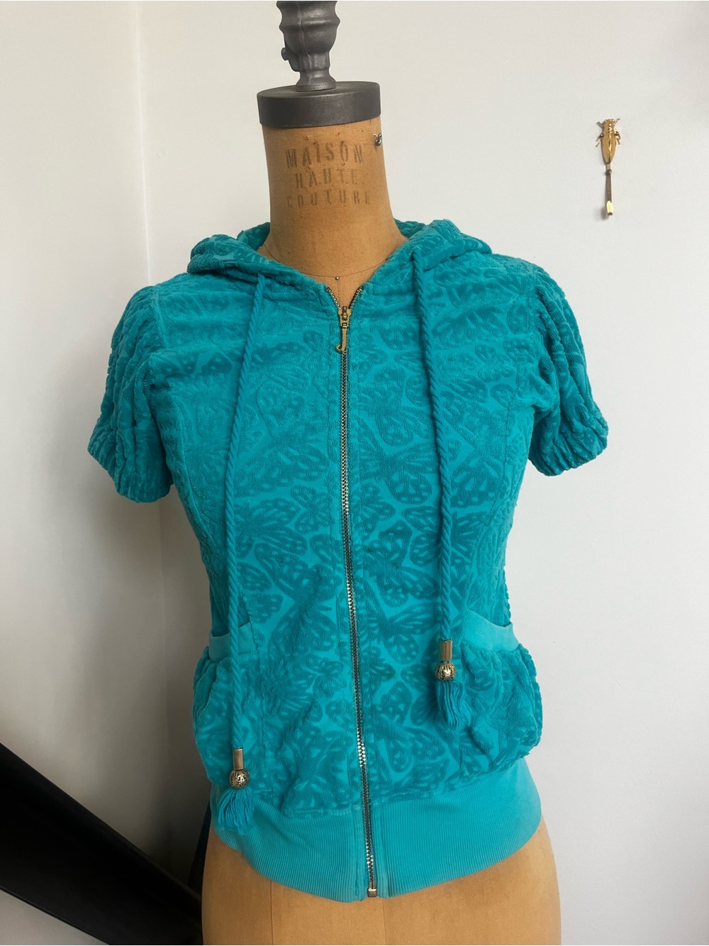 Juicy Couture Teal Short-Sleeve Zip Hoodie